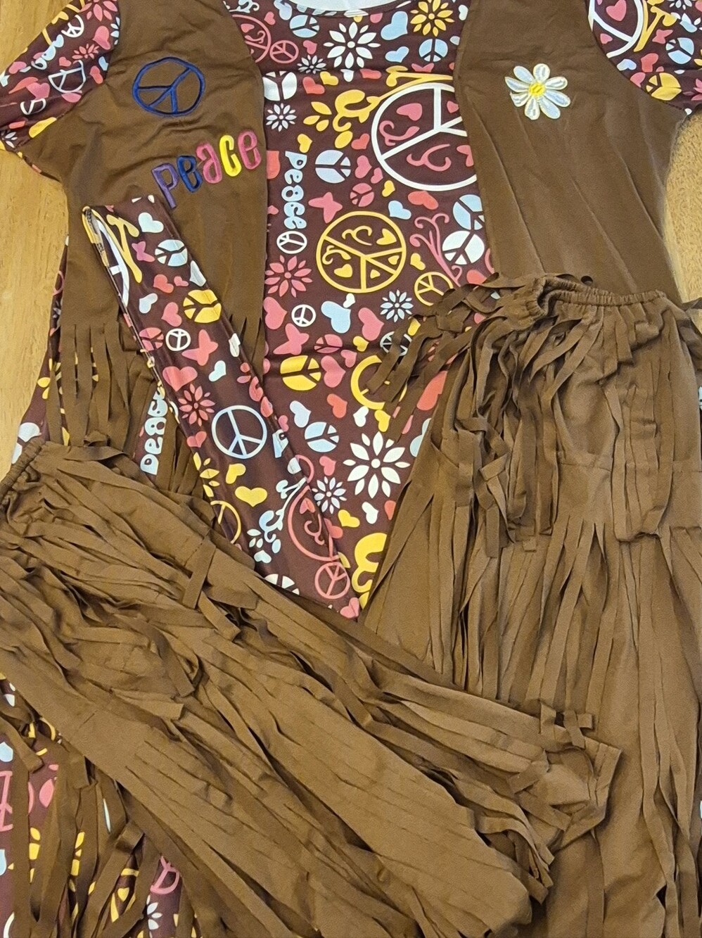 Halloween Costume Womens Retro Floral Peace Sign Hippie 60's 70's Dress & Access - Picture 9 of 12